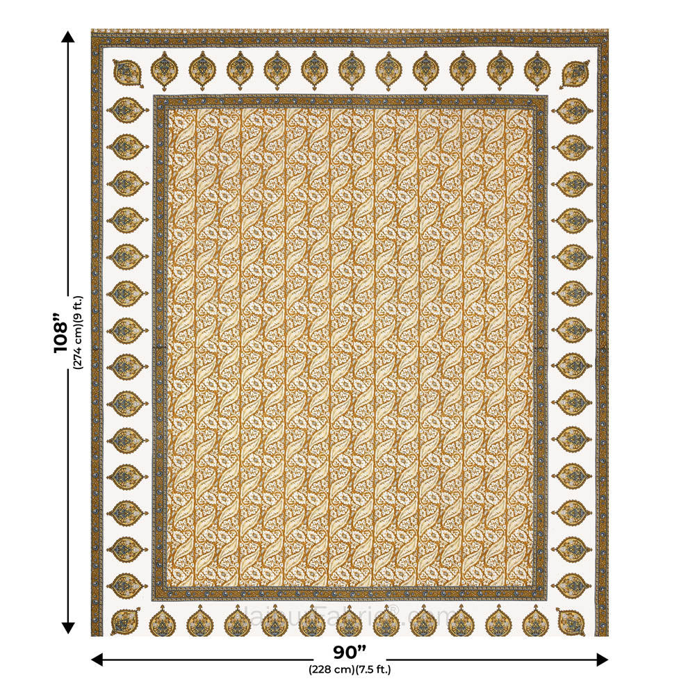 Rustic Rhythms Mustard Block Print Pure Cotton Double Bedsheet